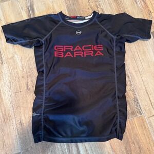 Gracie Barra Rash Guard Black Short Sleeve Youth YL Red Logo